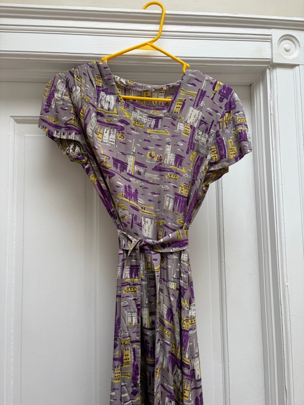 Vintage rayon novelty print midi dress size S